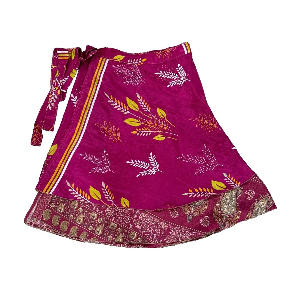 Darn‎ Good Yarn Skirt Womens 22-26 Multicolor Sari Silk Wrap Mini Length Goddess